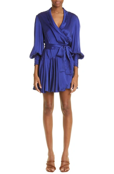 Shop Zimmermann Balloon Sleeve Silk Wrap Dress In Lapis