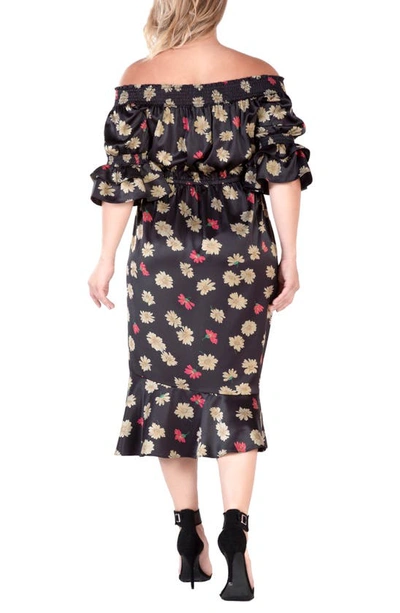 Standards & Practices Floral Off The Shoulder Midi Dress In Black Sparkler