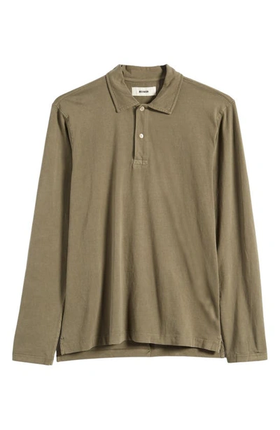 Shop Buck Mason Sueded Long Sleeve Cotton Polo In Sage