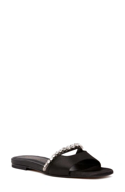 Shop Beautiisoles Genna Crystal Slide Sandal In Black Satin