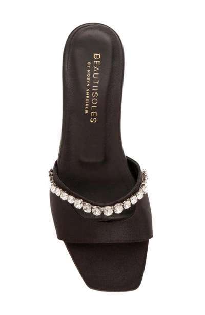 Shop Beautiisoles Genna Crystal Slide Sandal In Black Satin