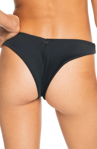 Shop Roxy Rib  Love High Leg Cheeky Bikini Bottoms In Anthracite