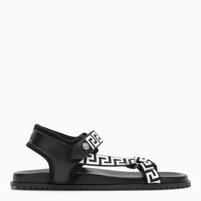 Shop Versace Greca Black Leather Sandal