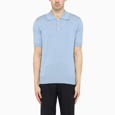 Shop Doppiaa Classic Blue Knitted Polo Shirt In Light Blue