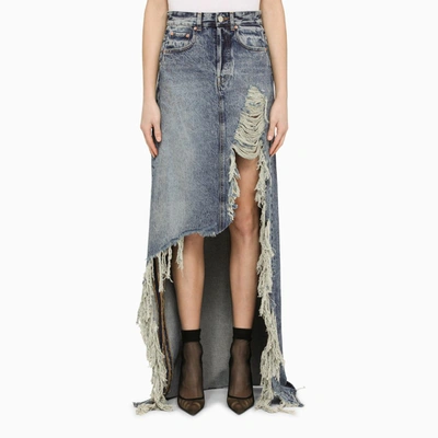 Vetements Distressed-effect Denim Maxi Skirt In Light Blue