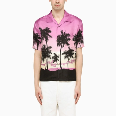 Shop Palm Angels Sunset Palm Purple Bowling Shirt