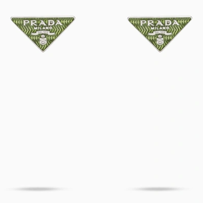 Shop Prada Green Silver Lobe Earrings