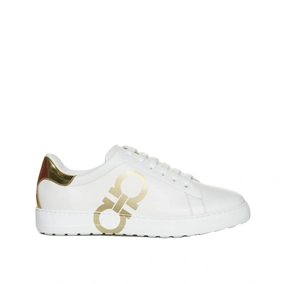 Shop Ferragamo Number Leather Sneakers In White