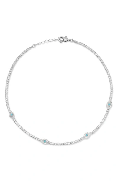 Sphera Milano Sterling Silver & Cz Evil Eye Anklet In Silver