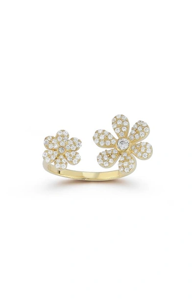 Sphera Milano Sterling Silver & Cz Flower Wrap Ring In Gold