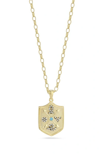 Sphera Milano Sterling Silver & Cz Shield Pendant Necklace In Gold