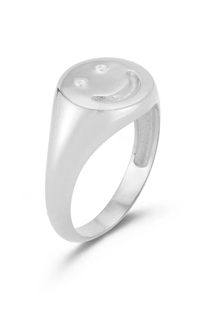 Sphera Milano Sterling Silver & Cz Smiley Face Ring In Silver