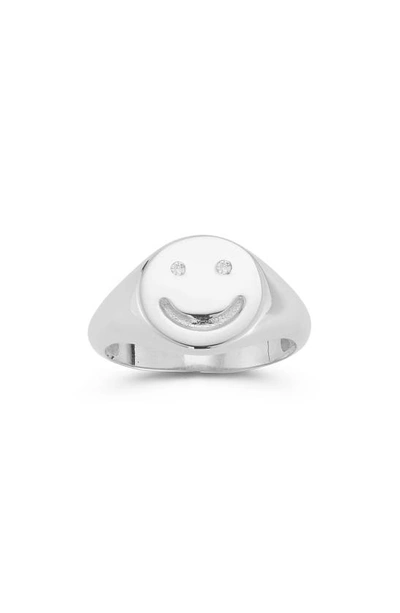Sphera Milano Sterling Silver & Cz Smiley Face Ring In Silver