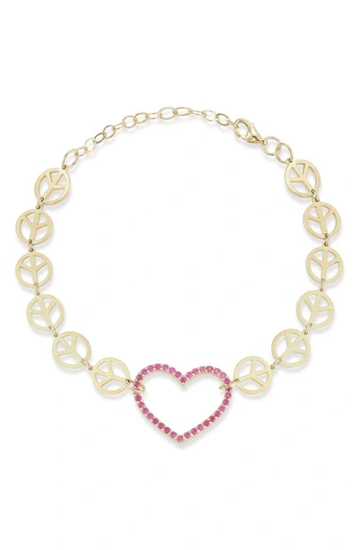 Shop Sphera Milano Peace Sign & Crystal Heart Bracelet In Gold