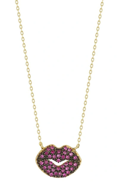 Sphera Milano 14k Yellow Gold Plated Sterling Silver & Cz Lips Pendant Necklace In Gold