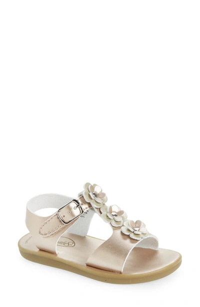Footmates Jasmine Metallic Flower Waterproof Sandal In Rose Gold Micro