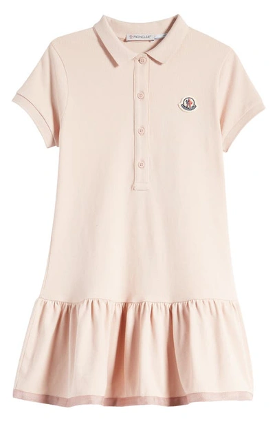 Shop Moncler Kids' Flounce Hem Stretch Cotton Polo Dress In Pink