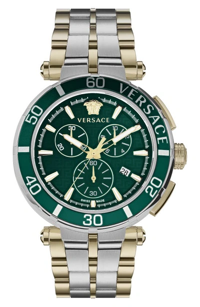 Shop Versace Greca Chronograph Bracelet Watch, 45mm In Two Tone