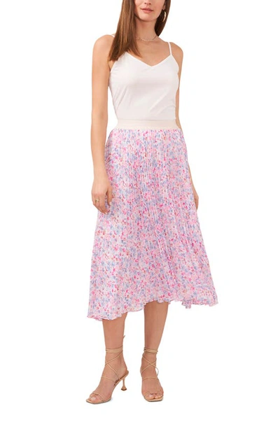 Shop 1.state Floral Released Pleat Midi Skirt In Watercolor Pink