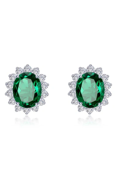 Shop Lafonn Simulated Emerald & Simulated Diamond Halo Stud Earrings In Green
