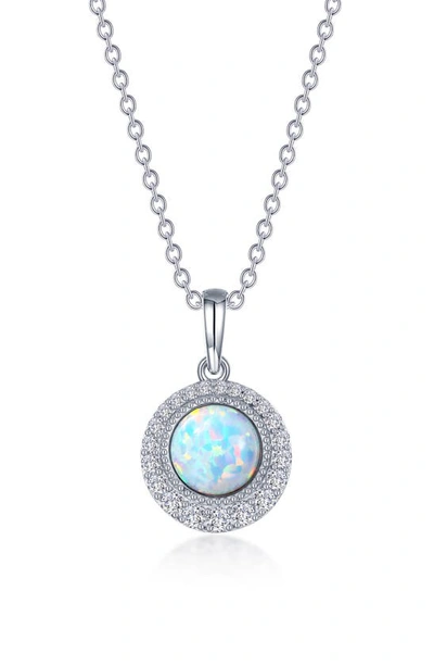 Shop Lafonn Simulated Diamond Halo & Simulated Opal Pendant Necklace In White