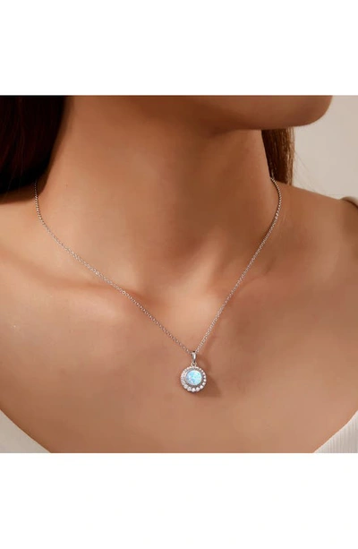 Shop Lafonn Simulated Diamond Halo & Simulated Opal Pendant Necklace In White