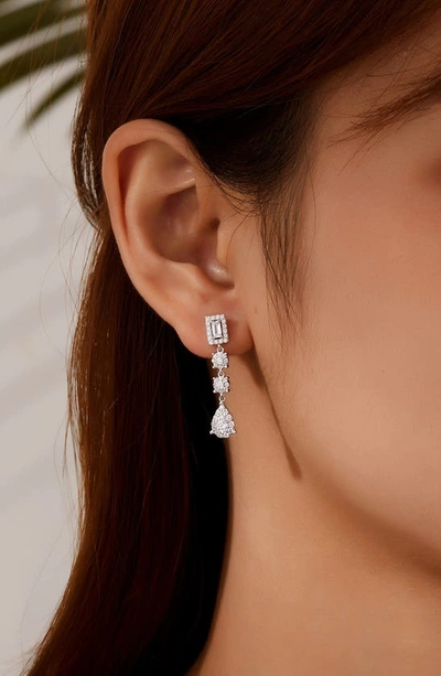 Shop Lafonn Simulated Diamond Halo Linear Drop Earrings In Silver