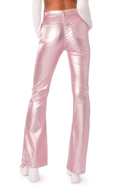 Shop Edikted Luna Faux Leather Flare Leg Pants In Metallic-pink