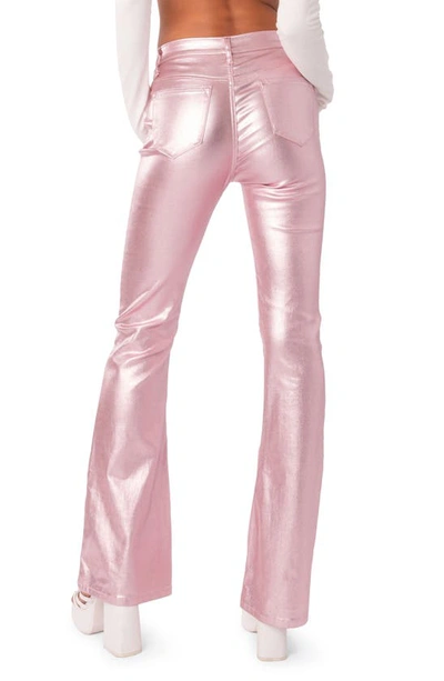Edikted Luna Faux Leather Flare Leg Pants In Metallic-pink