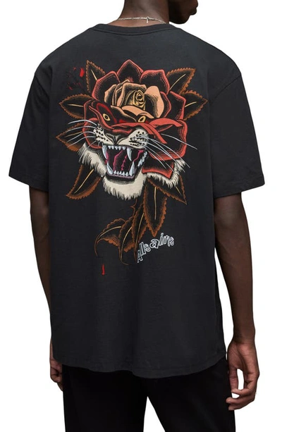 Shop Allsaints Tiger Rose Organic Cotton Graphic T-shirt In Jet Black