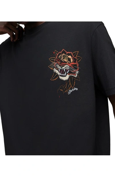 Shop Allsaints Tiger Rose Organic Cotton Graphic T-shirt In Jet Black