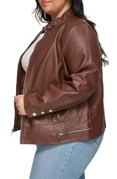 Shop Levi's Racer Faux Leather Jacket In Chocolate Brown