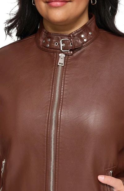 Shop Levi's Racer Faux Leather Jacket In Chocolate Brown