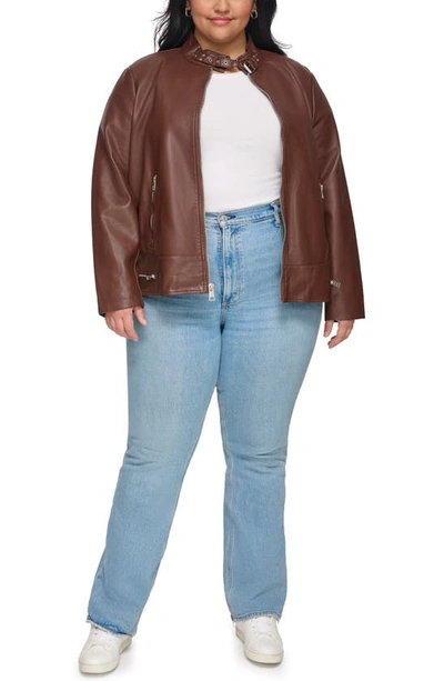 Shop Levi's Racer Faux Leather Jacket In Chocolate Brown