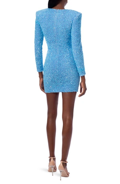 Shop Helsi Milena Sequin Padded Shoulder Long Sleeve Minidress In Bright Baby Blue