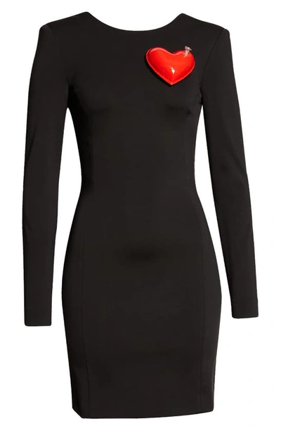 Shop Moschino Inflatable Heart Long Sleeve Zip-up Hoodie Dress In Black
