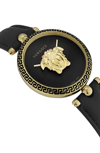 Shop Versace Palazzo Empire Leather Strap Watch, 39mm In Ip Yellow Gold