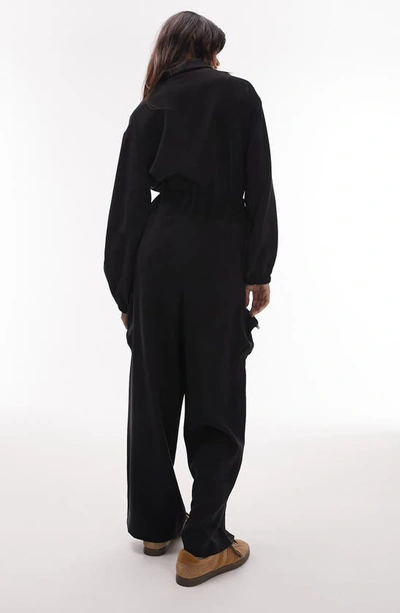 Shop Topshop Zip Long Sleeve Utility Jumpsuit In Black