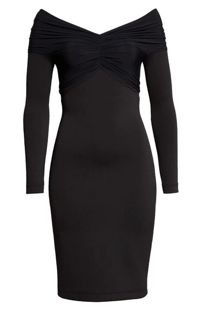 Shop Burberry Off The Shoulder Long Sleeve Jersey Dress In Black