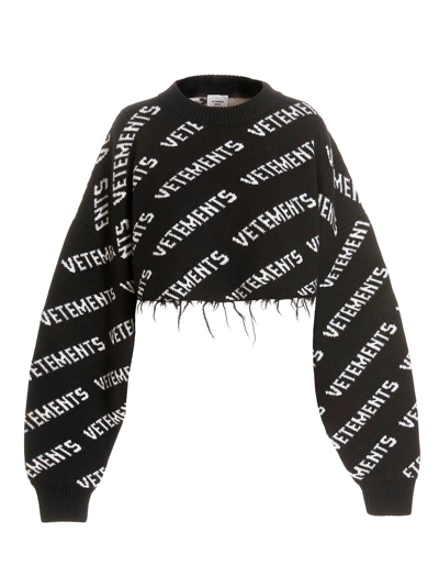 Shop Vetements All-over Logo Sweater In White/black