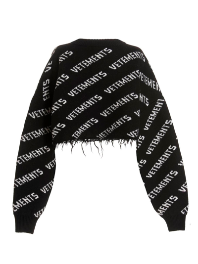 Shop Vetements All-over Logo Sweater In White/black