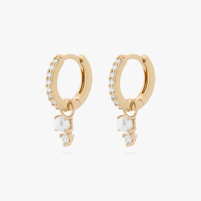 Shop Studs Stacked Cz Pearl Charm Huggie In Gold/pearl