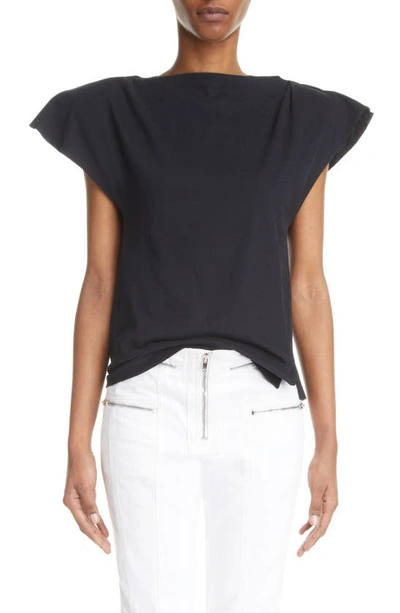 Shop Isabel Marant Sebani Asymmetric Raw Edge Cap Sleeve Cotton Blouse In Black