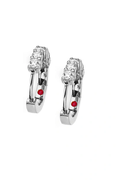 Roberto Coin 18k White Gold Small Hoop Earrings With Diamonds In White