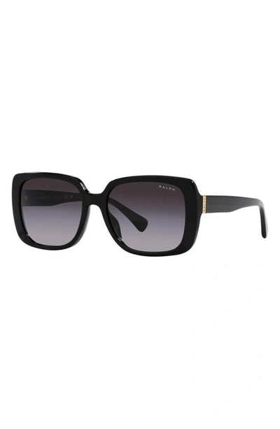 Ralph 55mm Gradient Rectangular Sunglasses In Shiny Black