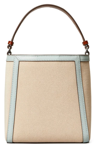 Shop Tory Burch Small Mcgraw Canvas Bucket Bag In Natural / Sea Bubble