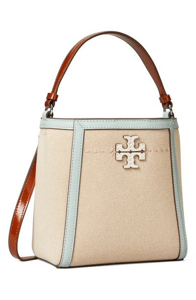 Shop Tory Burch Small Mcgraw Canvas Bucket Bag In Natural / Sea Bubble