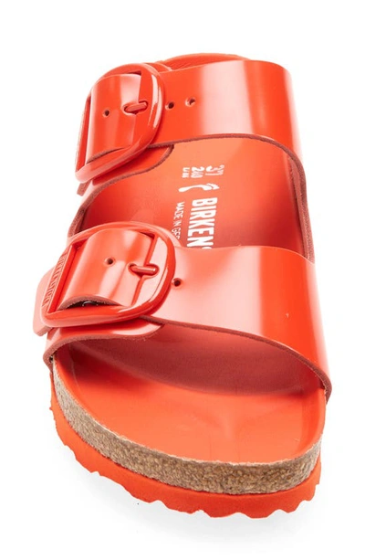Birkenstock Arizona Big Buckle Slide Sandal In High Shine Tomato