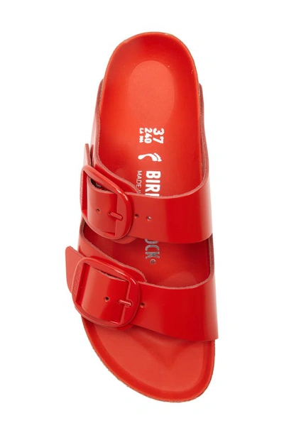 Birkenstock Arizona Big Buckle Slide Sandal In High Shine Tomato