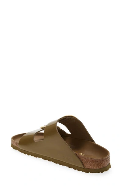 Shop Birkenstock Arizona Big Buckle Slide Sandal In High Shine Mud Green